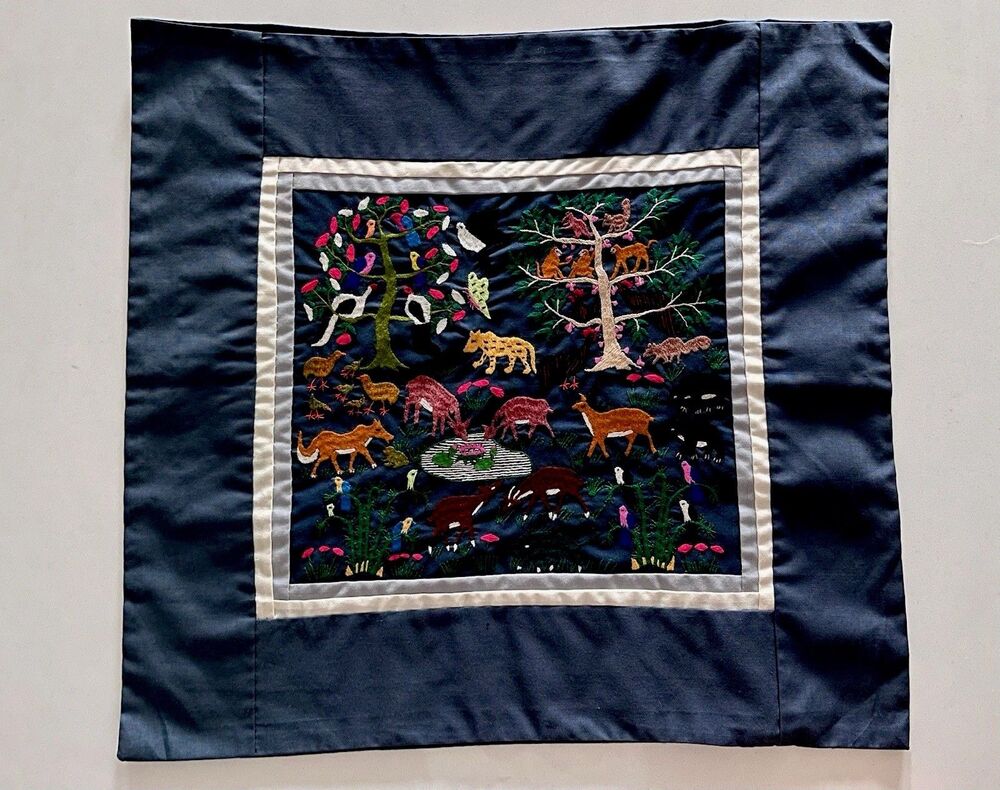 Vintage Hmong Embroidered Panel Paj Ntaub Tib Neeg/Story Cloth Pillowcase